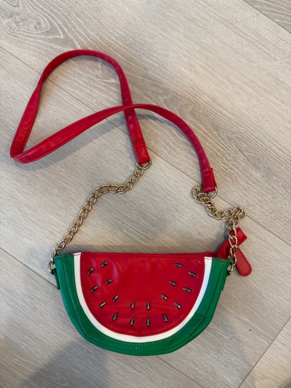 Watermelon Slice Crossbody Bag - metallic seeds - zip top -great condition